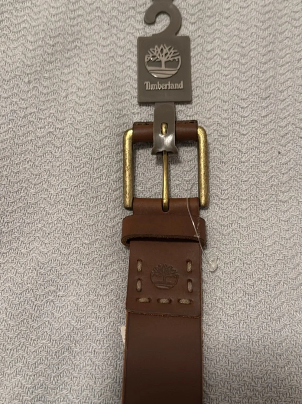 Timberland Brown Leather Belt with Brass-Tone Buckle 34 inches